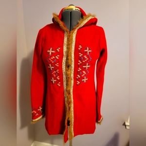 Free People Hooded Cardigan with Faux Fur Trim